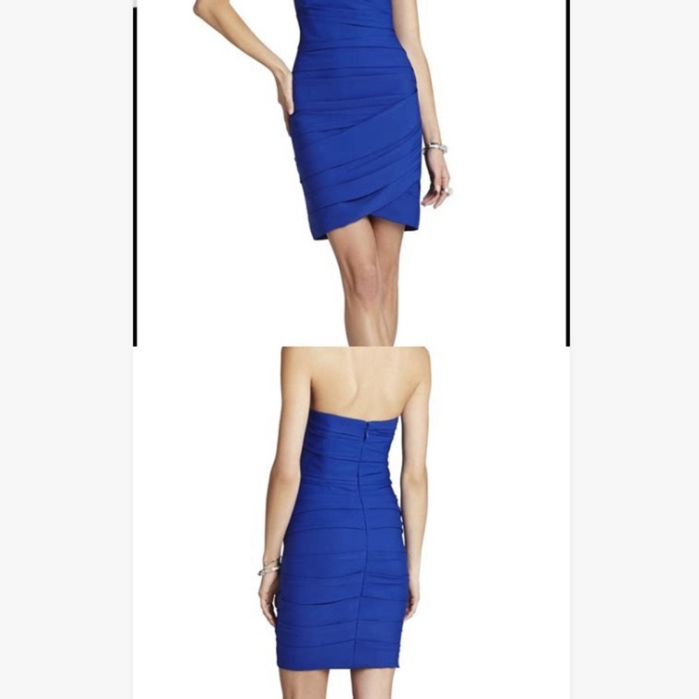 BCBGMAXAZRIA Madge blue strapless dress.